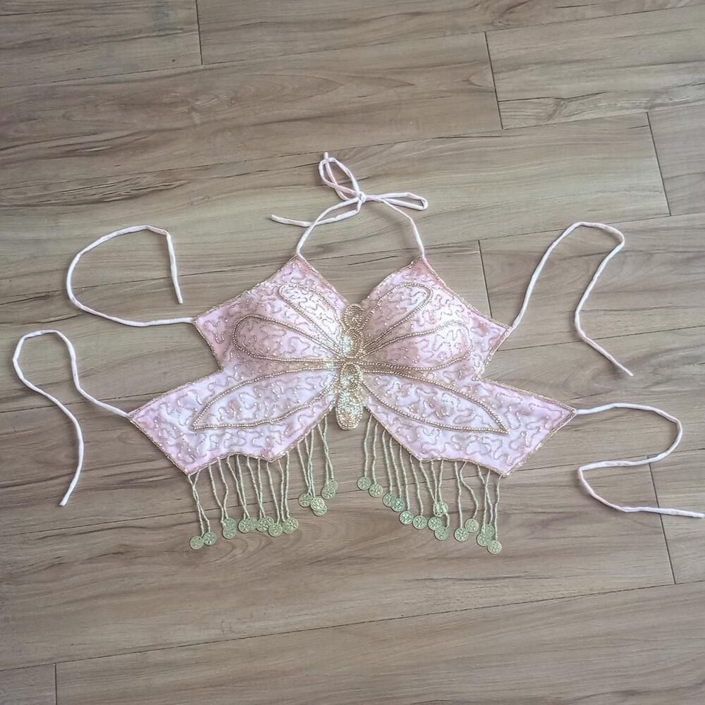 Y2K Pastel Beaded Sequin Butterfly Fairy Top